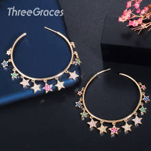 ThreeGraces 2020 New Fashion Korean Micro Pave Multicolor CZ Star Tassel Big Hoop Earring  for Women Jewelry Accessories ER462 2024 - buy cheap