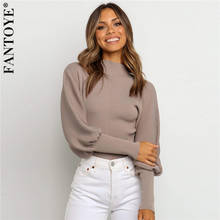 Fantoye suéter feminino de gola alta, para inverno, de malha, liso, fitness, jaqueta, feminino 2024 - compre barato