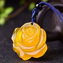 Natural Agate yellow Rose Pendant Beads Necklace Charm Jewellery Fashion Accessories Hand-Carved Man Woman Luck Amulet Gifts 2024 - buy cheap