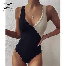 Ruffle maiô feminino retalhos bodysuit uma peça terno frill sexy um pedaço maiô preto monokini 2020 2024 - compre barato