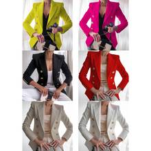Пиджак женский, двубортный, однотонный, приталенный, с лацканами и длинными рукавами 2024 - купить недорого