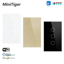 Minitiger US Standard Ewelink Smart Home WIFI Touch Wall Switch 3 Gang 1 Way Crystal Glass Panel Light Switch Null and Fire Line 2024 - buy cheap