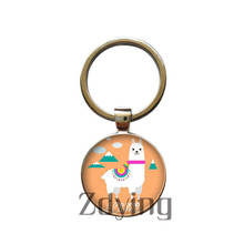 Zdying Fashion Alpaca Keychain Glass Cute Cartoon Animal Alpaca Pattern Cabochon Keyring Key Ring Pendant Kids Gift Jewelry T004 2024 - buy cheap