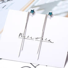 Personality Female Earring Silver color Asymmetric Blue Star Long Tassel Ear Line Earrings for Women Wedding Jewelry Gift 2024 - buy cheap