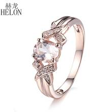 HELON-anillo de oro rosa de 10K para mujer, sortija de compromiso con piedra preciosa ovalada de 7x5mm, morganita y diamantes naturales, joyería fina, el mejor regalo 2024 - compra barato