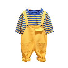 Spring Autumn Children Fashion Clothes Kids Boys Girls Striped T Shirt Bib Pants 2pcs/set Infant Clothing Baby Casual Sportswear 2024 - купить недорого