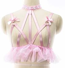 Sutiã de malha rosa tipo laço, lingerie para casamento, vazada, sexy, bondage para mulheres, cinto de corpo 2024 - compre barato