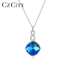 CZCITY Sapphire Gemstone Pendant Necklaces for Women Wedding Engagement Fine Jewelry 925 Sterling Silver Collares Christmas Gift 2024 - buy cheap