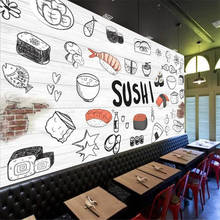 Custom Japanese Cuisine Sushi Restaurant Wall Paper 3D Snack Bar Industrial Decor Background Mural Wallpaper Papel De Parede 3d 2024 - buy cheap