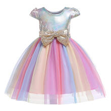Tutu Princess Dress The New Cute Mesh Cotton Dress for Girls Bow Stage Party Rainbow Colorful Kids Dresses for Girls Clothes 2024 - buy cheap