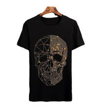 Camiseta de algodón con diamantes de imitación para hombre, prenda de vestir, ajustada, de manga corta 2024 - compra barato