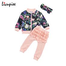 Baby Kid Girls Stylish Clothes Sets Floral Printed Sweatshirts + Pink Ruffle Long Pant with Headband Outfits 2-6 Years 2024 - buy cheap