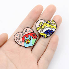 Call Me ! Cartoon Heart Enamel Pins Jewelry Brooches Denim Shirt Collar Badge Lapel Pins Friends Gifts For Women 2024 - buy cheap