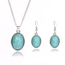 Bohemian Turquoises Set Pendant Necklace Earrings Vintage Natural Blue Stone Boho Jewelry Set Retro Style 2024 - buy cheap