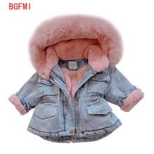 2022 Winter Baby Girl Denim Jacket Plus Velvet Real Faux Fur Fleece Warm Toddler Outerwear Coats Kid Infant Parka Windbreaker 2024 - buy cheap