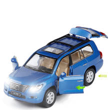 Regalo Boutique 1:32 LX570 modelo de aleación SUV de lujo, simulación de metal fundido a presión 3 puertas sonido y luz pull back modelo, envío gratis 2024 - compra barato