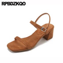 Zapatos de diseñador de lujo para mujer, Sandalias de tacón alto grueso cuadrado de gamuza con punta abierta, para playa y verano, 2021 2024 - compra barato