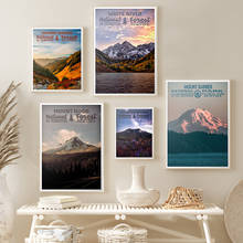 Póster del Parque Nacional Mount Rainier, Impresión de bosque, lienzo blanco, pinturas de Río, arte de pared Vintage, carteles, decoración del hogar de pared 2024 - compra barato