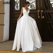 LORIE White Satin Beach Wedding Dresses V-neck Sleeveless Corset Lacing Boho Bridal Gown Plus Size Elegant Simple Princess Dress 2024 - buy cheap