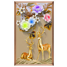 Golden Deer Flower Special Shaped 5D DIY Diamond Painting Kits Round Drill Diamond Animal decor Cross Stitch Embroidery Mosaic 2024 - buy cheap