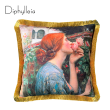 Diphylleia Retro art Oil painting printed Home Decorative living room sofa hug pillowcase cushion cover tassel pillow cover 2024 - buy cheap