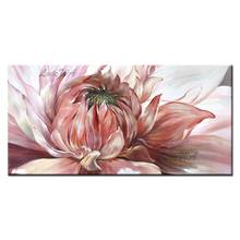 Arte abstrata rosa flor de lona, pintura a óleo floral pintada à mão, arte de parede, quadros de arte de tamanho grande para o quarto 2024 - compre barato