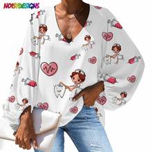 NOISYDESIGNS 2021 Harajuku Shirt Women Nurse Tooth Doctor Cartoon Pattern Blouse Casual Loose V-neck Tops Chiffon Various Color 2024 - buy cheap