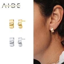 AIDE-pendientes de plata de ley 925 con forma de ola para mujer, aretes pequeños, cuadrados, curvos, personalizados, regalo de joyería kolczyki 2024 - compra barato