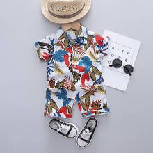 Conjunto de ropa para niños, camisa de manga corta estampada de verano, pantalones cortos de Estilo Hawaiano informal, ropa de playa de dos piezas, 2021 2024 - compra barato