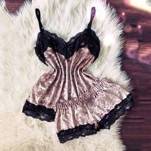 KANCOOLD sexy New Ladies Lingerie Camisole Lace Bow Shorts V-Neck Tops Velvet monster Pajamas set sexy woman outfit 2020mar23 2024 - buy cheap