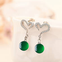 925 Silver Jade Heart Earring Natural Green Chalcedony Agate Fashion Charm Jewelry Carved Amulet Gifts for Her Women 2024 - buy cheap