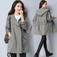 Casaco trench coat feminino casual com capuz, sobretudo longo médio plus size 5xl y256 primavera outono 2020 2024 - compre barato