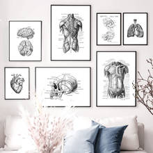 Pintura en lienzo de arte de pared, carteles nórdicos e impresiones, imágenes de pared, decoración de oficina, Cráneo, corazón, cerebro, blanco y negro 2024 - compra barato