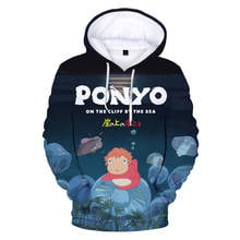 Sudadera con capucha para hombre y mujer, suéter con estampado 3D de Ponyo on the cliffle, ropa de calle Harajuku de dibujos animados, informal, a la moda 2024 - compra barato