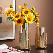 Florero de lujo de estilo europeo para decoración del hogar, florero dorado ligero de cristal, moderno, para mesa de comedor, accesorios de boda 2024 - compra barato