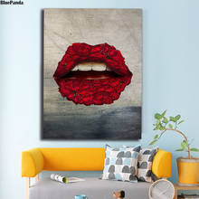 Póster de estilo nórdico con labios rosas, arte de pared minimalista, pintura abstracta en lienzo, imagen de paisaje, decoración del hogar 2024 - compra barato