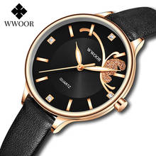 Новинка 2021, часы WWOOR для женщин, модные черные кварцевые часы от лучшего бренда, роскошные дамские наручные часы Daimond, женские часы 2024 - купить недорого