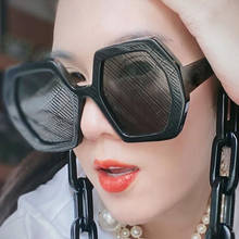QPeClou 2020 Fashion Oversized Polygon Sunglasses Women Brand Designer Chain Sun Glasses Female Color Shades Come With Chain 2024 - buy cheap
