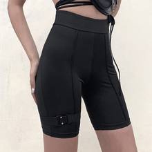 Women Harajuku Punk Black Biker Shorts Buckle Strap Patchwork High Waist Stretch Short Pants Sport Workout Slim Leggings 2024 - buy cheap