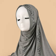 Роскошный хиджаб с чешскими бриллиантами, шелковистая хлопковая шаль, шарфы для женщин, мусульманский тюрбан для головы, шарф высокого качества 2024 - купить недорого