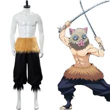 Disfraz de Anime Demon Slayer para adulto, traje de Cosplay de Kimetsu no Yaiba Inosuke Hashibira, pantalón y faja, hecho a medida 2024 - compra barato