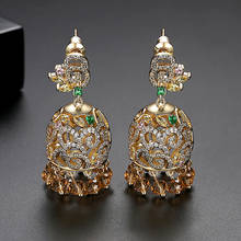 Jhumka-pendientes colgantes de campana de circonia de cristal de lujo, joyería India Vintage, cuentas étnicas de Jhumki, pendientes de borla de bollwood 2024 - compra barato