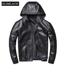 Motorcycle Genuine Leather Bomber Jacket Men Pilot Sheepskin Real Leather Jacket Hooded Aviation Flight Slim Male Lambskin Coat 2024 - buy cheap