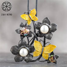 Flower Butterfly Long Necklace for Women Vintage Jewelry Pendants Beads 2022 Suspension Goth Chains Chokers Wholesale Jewellery 2024 - buy cheap