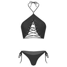 YiZYiF Two Piece Swimwear for Women Bathing Suits Halter Padded Bras Bikini Thong Set Female Sexy Hollow Out Beachwear Swimsuits 2024 - buy cheap