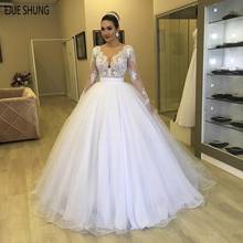 EJUE SHUNG-Vestido De Novia De manga larga con cuello De pico, apliques De ilusión, cremallera trasera, Vestido De Novia 2024 - compra barato