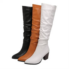 Mais tamanho 32-45new marca feminina botas grossas de salto alto outono inverno botas cowboy ocidental joelho botas altas sapatos femininos 2024 - compre barato