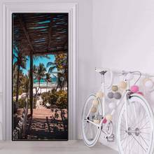 Creative Door Sticker Beach Platform Under Blue Sky Door Cover Wall Stickers Kitchen Wallpaper Renew Mural Decal Home Decor 2024 - buy cheap