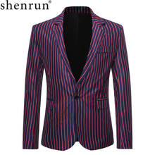 Shenrun jaqueta masculina de casamento, blazer formal casual com listras, jaqueta slim fit, para noivado, de negócios, baile, cantor, receptor 2024 - compre barato