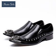 Christia Bella New Rivets Genuine Leather Men Shoes Black Business Party Oxford Leather Shoes Plus Size Wedding Men Dress Shoes 2024 - buy cheap